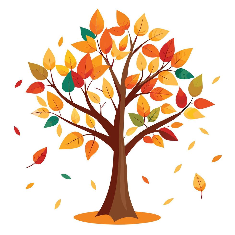 Design with Falling Autumn Paper Cut Leaves for Flat Tree vector
