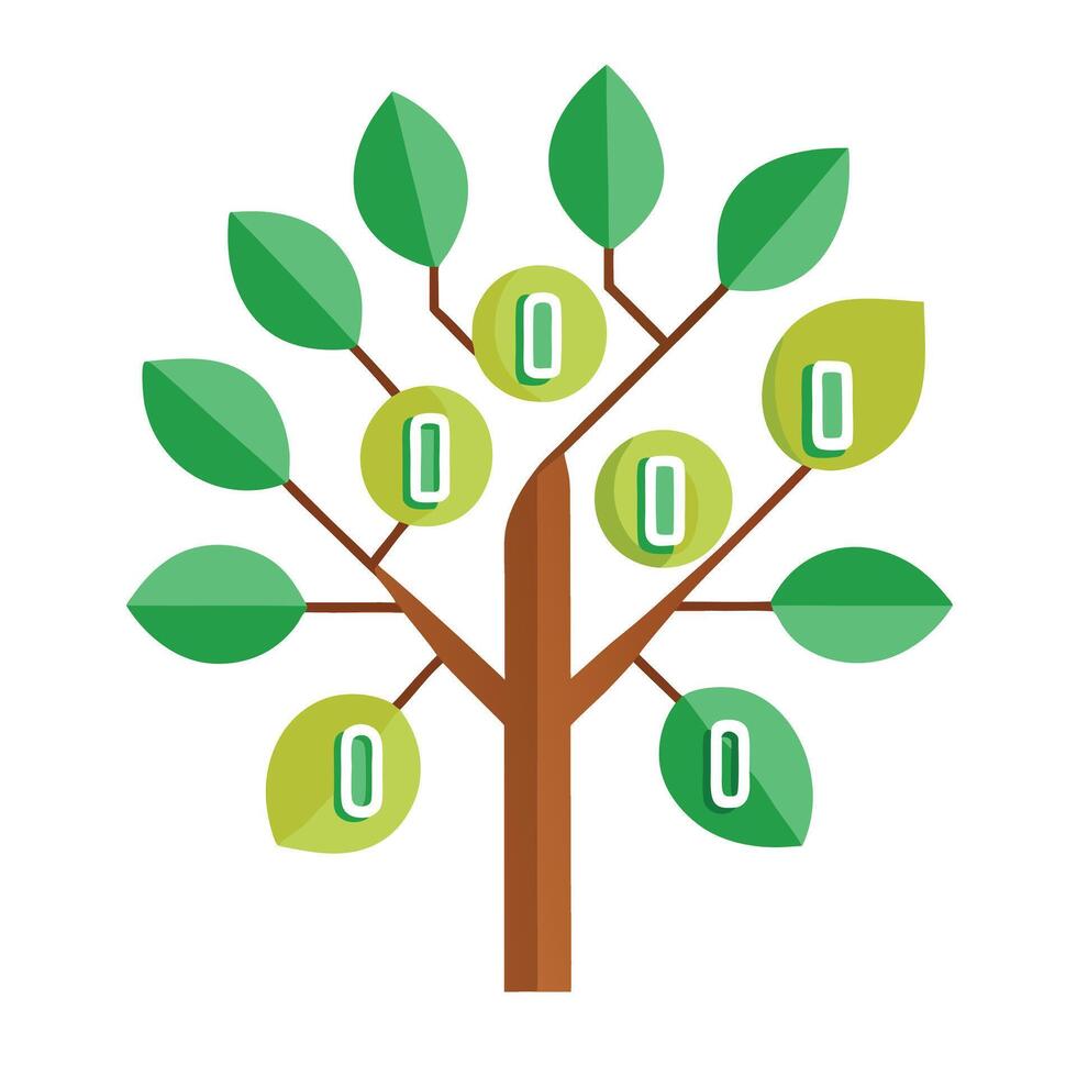 Falling Binary Code Leaves for a Digital Tree for Flat Tree Design vector