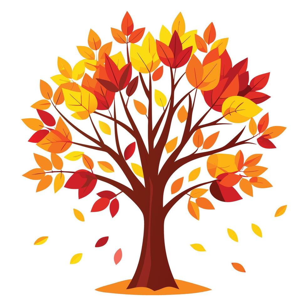 Flat Tree Design with Falling Autumn Paper Cut Leaves Style vector