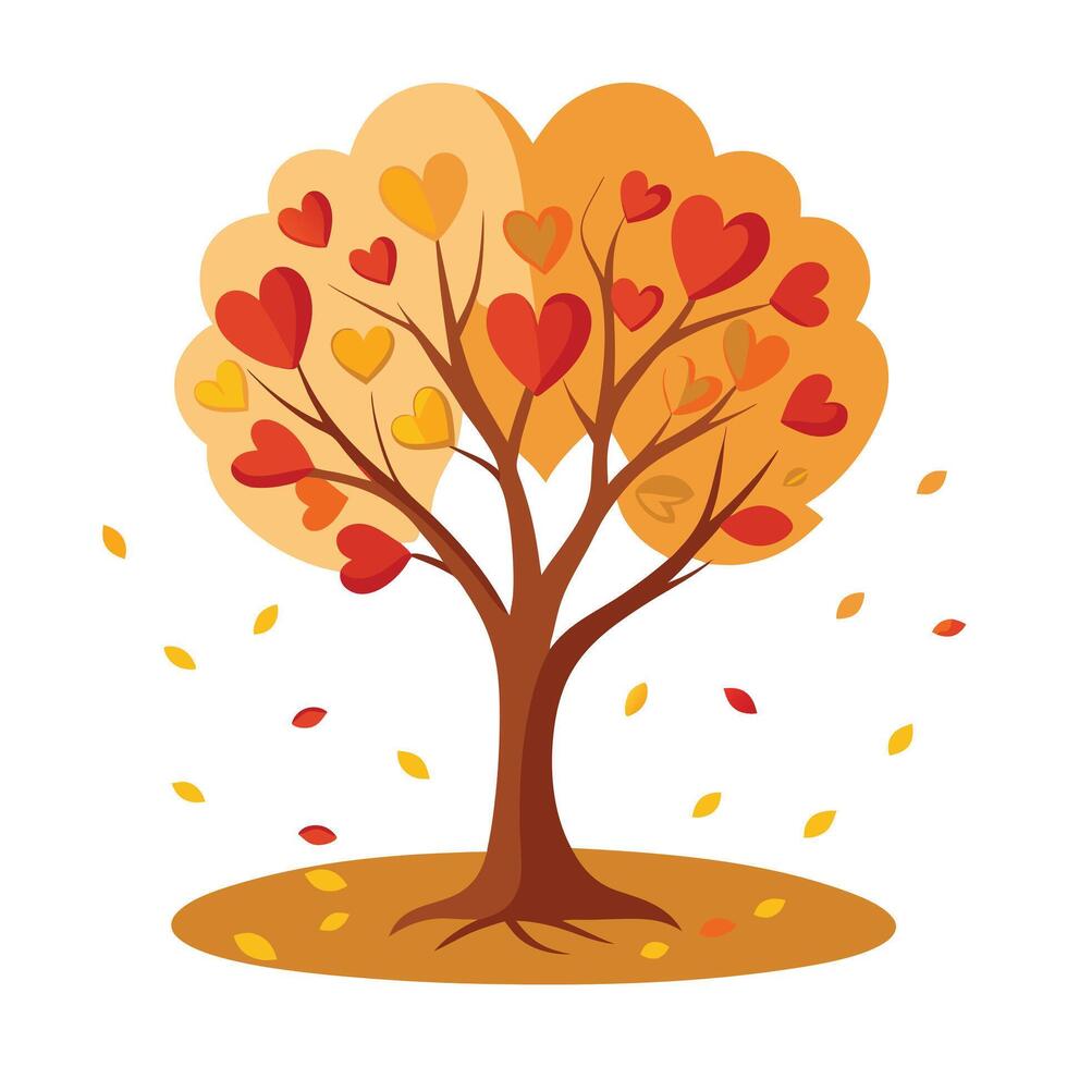 Falling Leaves Forming a Heart Shape for Flat Tree Design vector