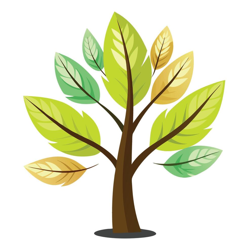 Artistic Tree with Feather-Like Leaves in a Colorful Design and Isolated on a white Background vector