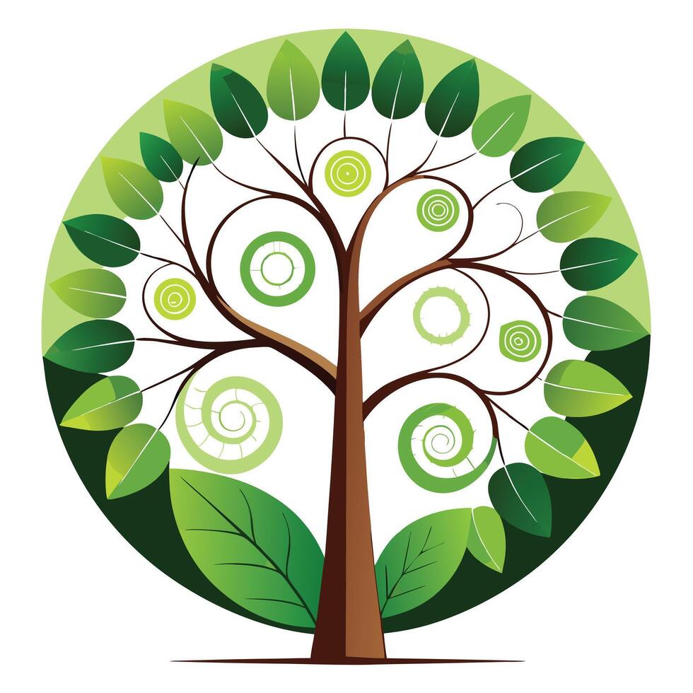 Imaginative Tree with Fibonacci Spiral Leaves in a Fantastical Design vector