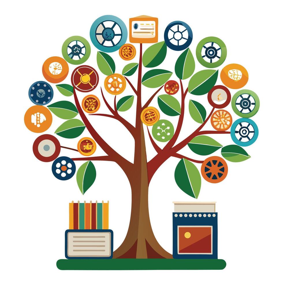 Imaginative Tree with Film Reel Leaves in a Fantastical Design vector
