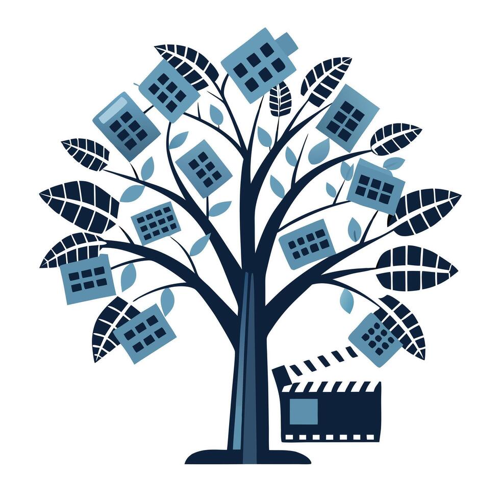 Imaginative Tree with Film Strips as Leaves in a Fantastical Design vector