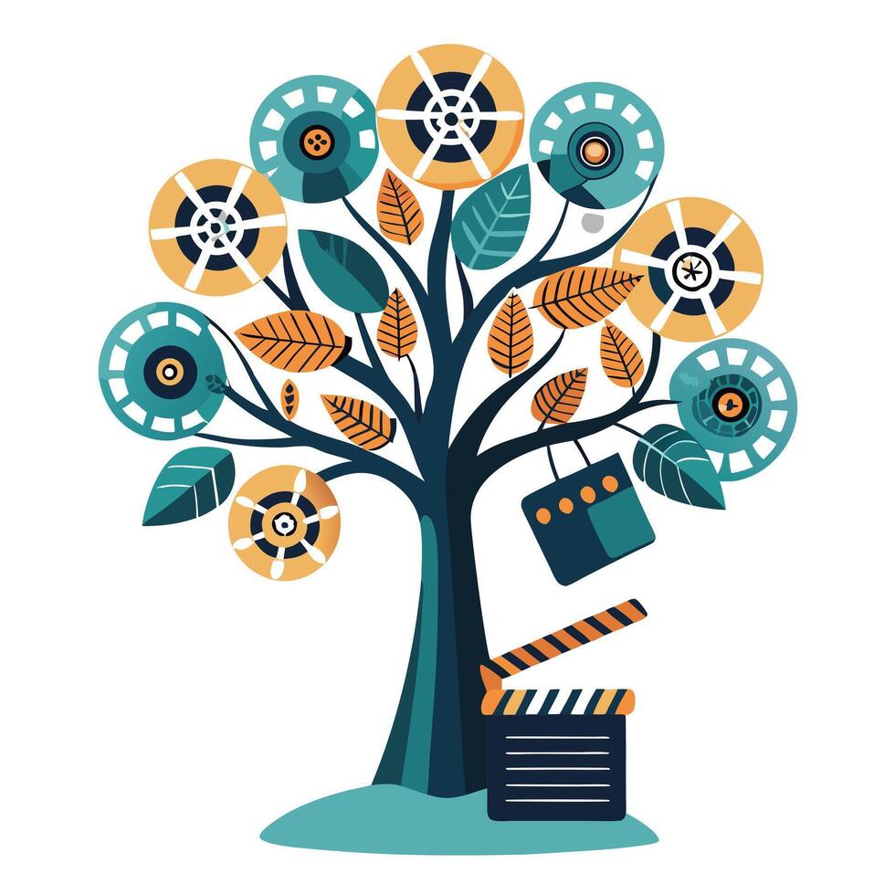 Innovative Tree with Film Strips as Leaves in a Modern Style vector