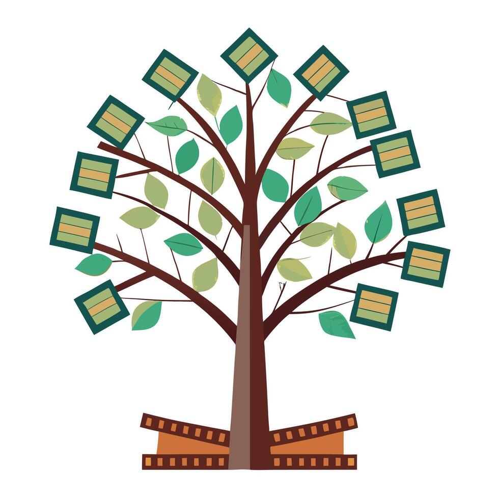Innovative Tree with Filmstrip Leaves in a Modern Style vector