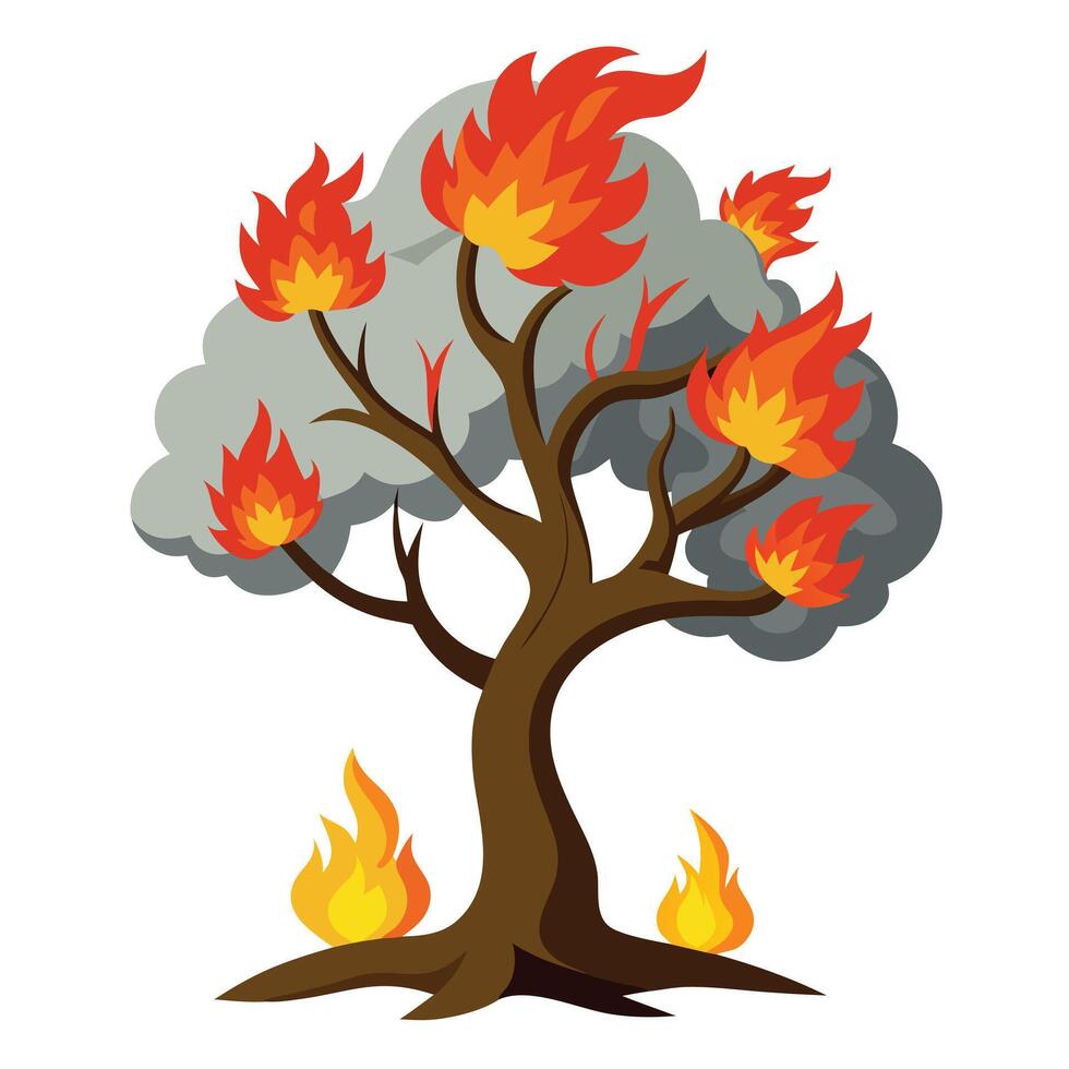 Artistic Tree with Fire and Smoke Leaves in a Colorful Design vector