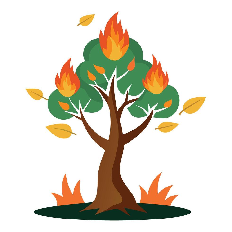 Imaginative Tree with Fire and Smoke Leaves in a Fantastical Design vector