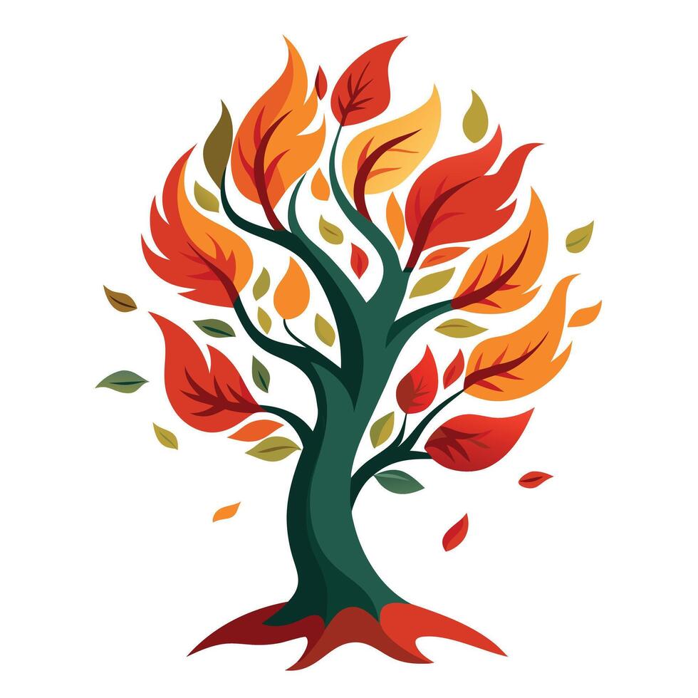 Unique Tree with Fire and Smoke Leaves in a Whimsical Design and Isolated on a white Background vector