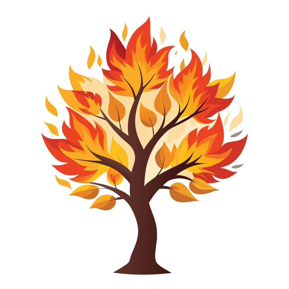 Imaginative Tree with Fire Flame Leaves in a Fantastical Design vector