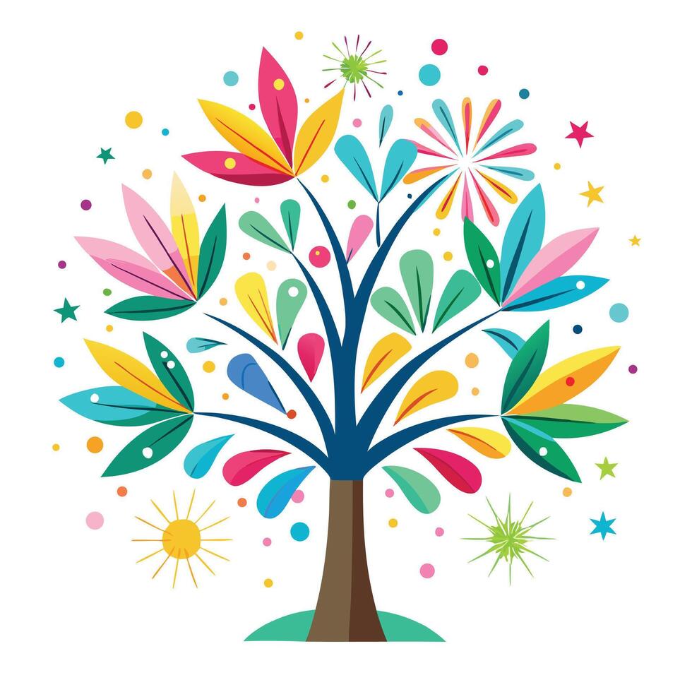 Design with Fireworks Bursting as the Leaves for Flat Tree vector