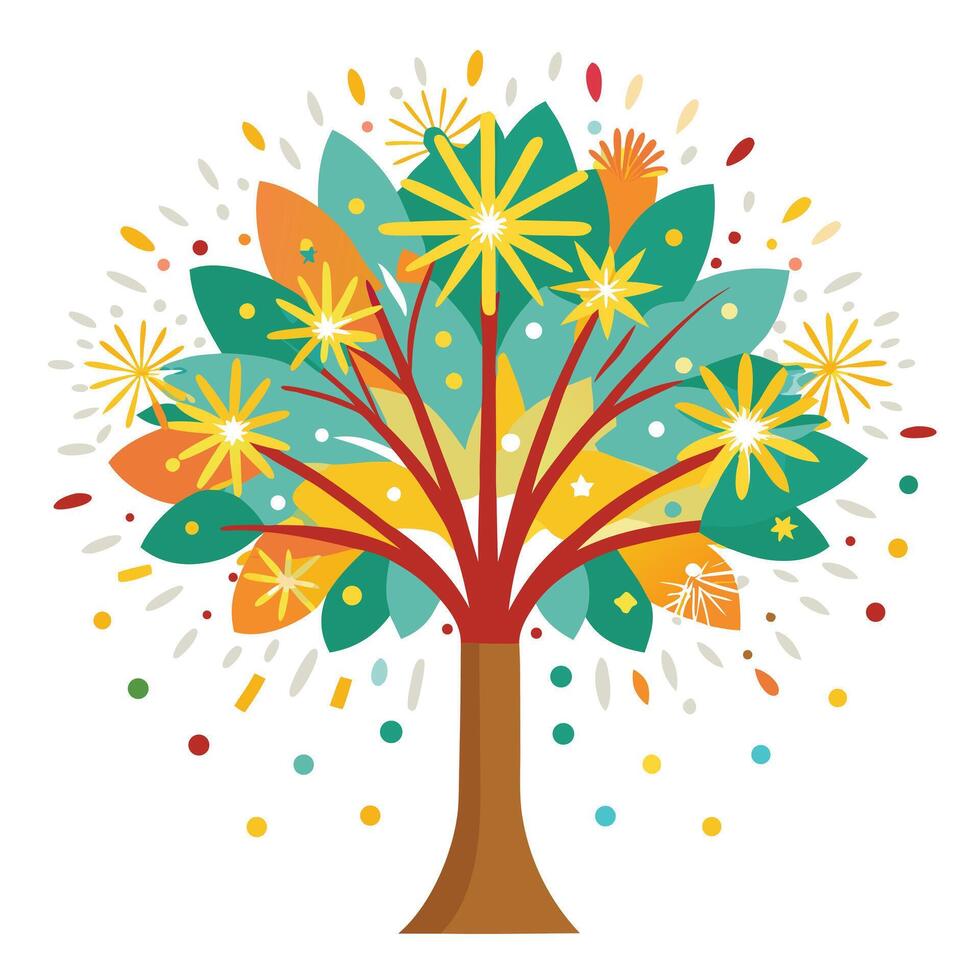 Design Fireworks Exploding as Leaves for Flat Tree Style vector