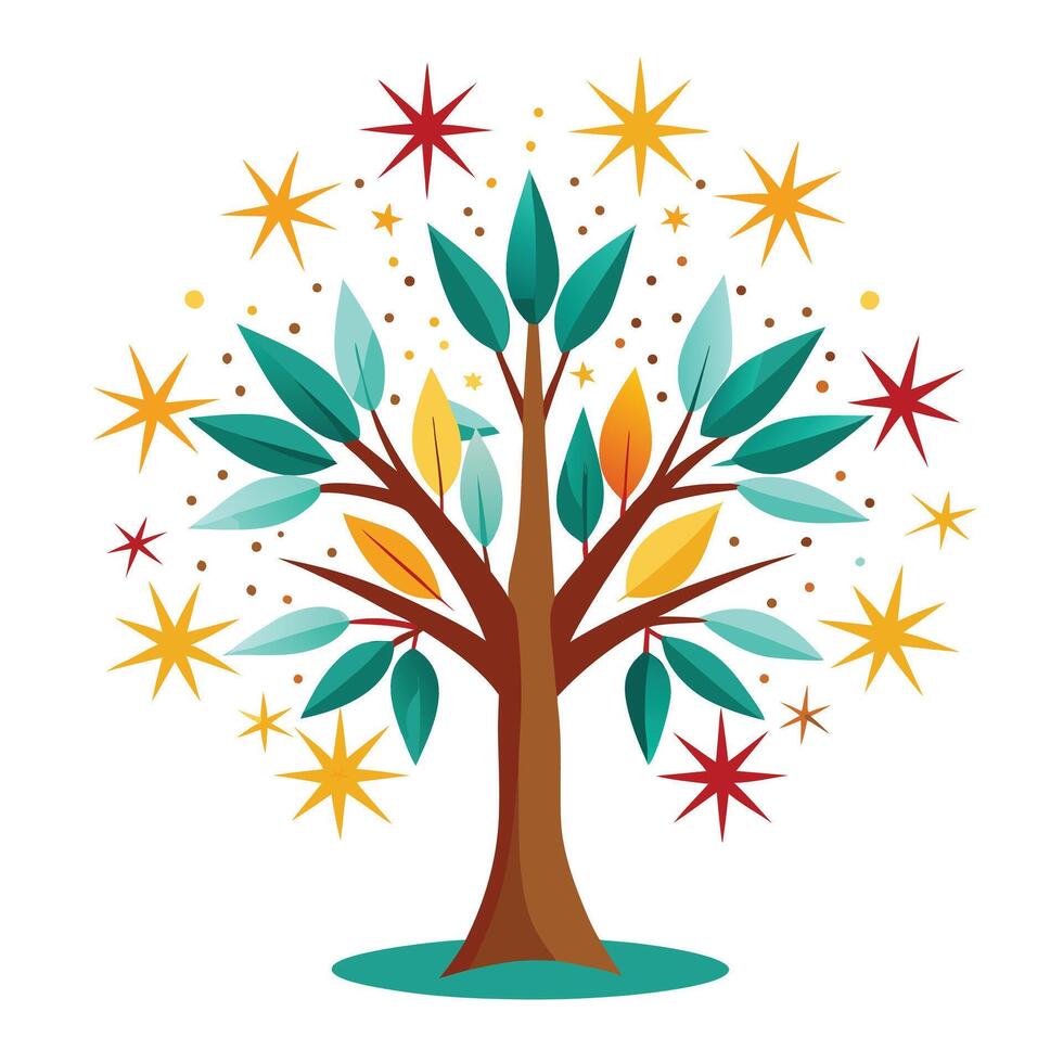 Design with Fireworks Explosion Leaves for Flat Tree vector