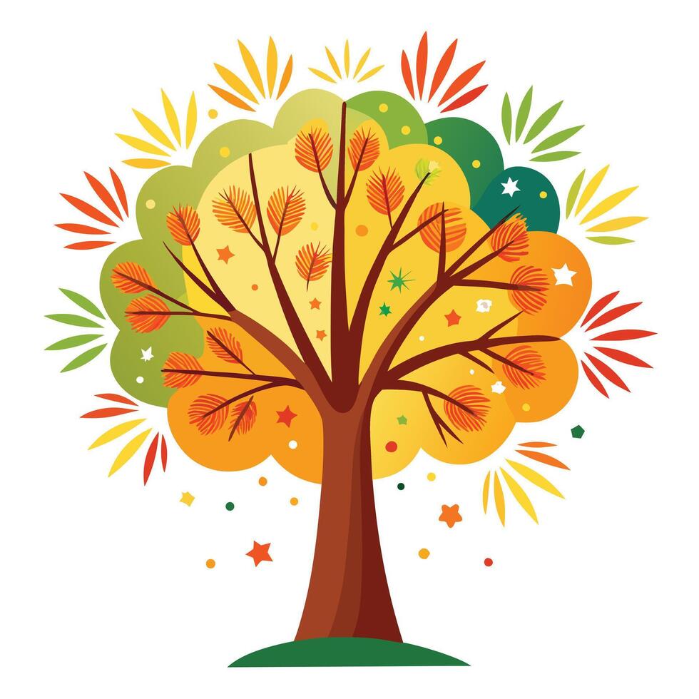 Fireworks Explosion Leaves Create Design for Flat Tree vector