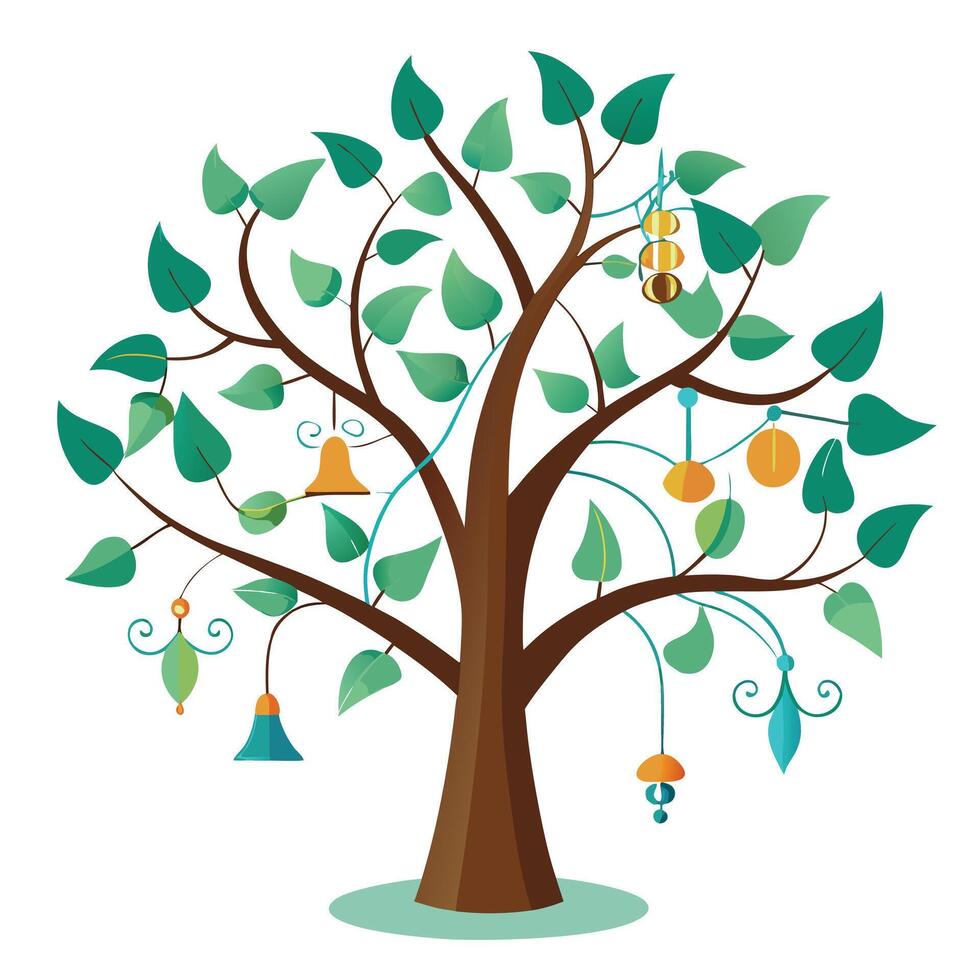 Flat Tree Design with Fishing Hook and Net Leaves Generate vector