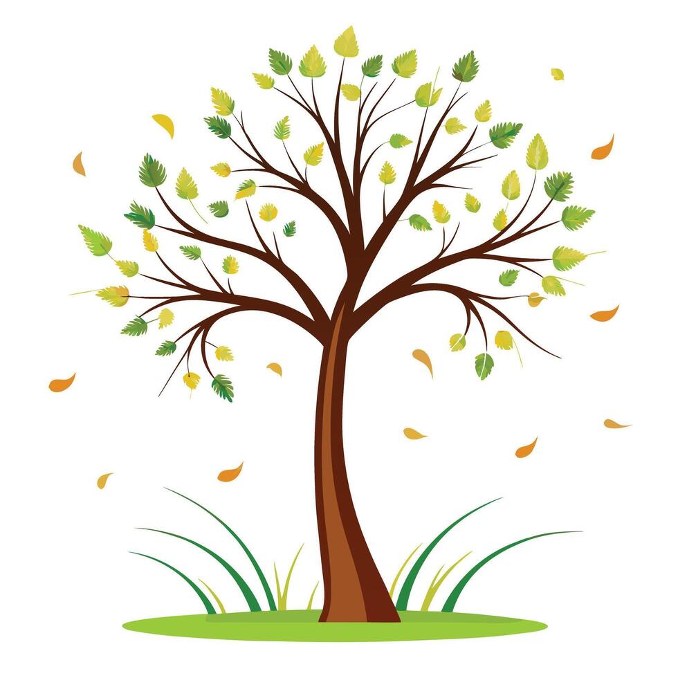 Flat Tree Design with Floating Dandelion Seeds as Leaves Style vector