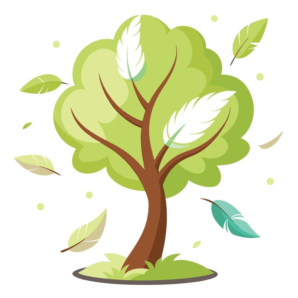 Flat Tree Design with Floating Feather Leaves Generate Style vector