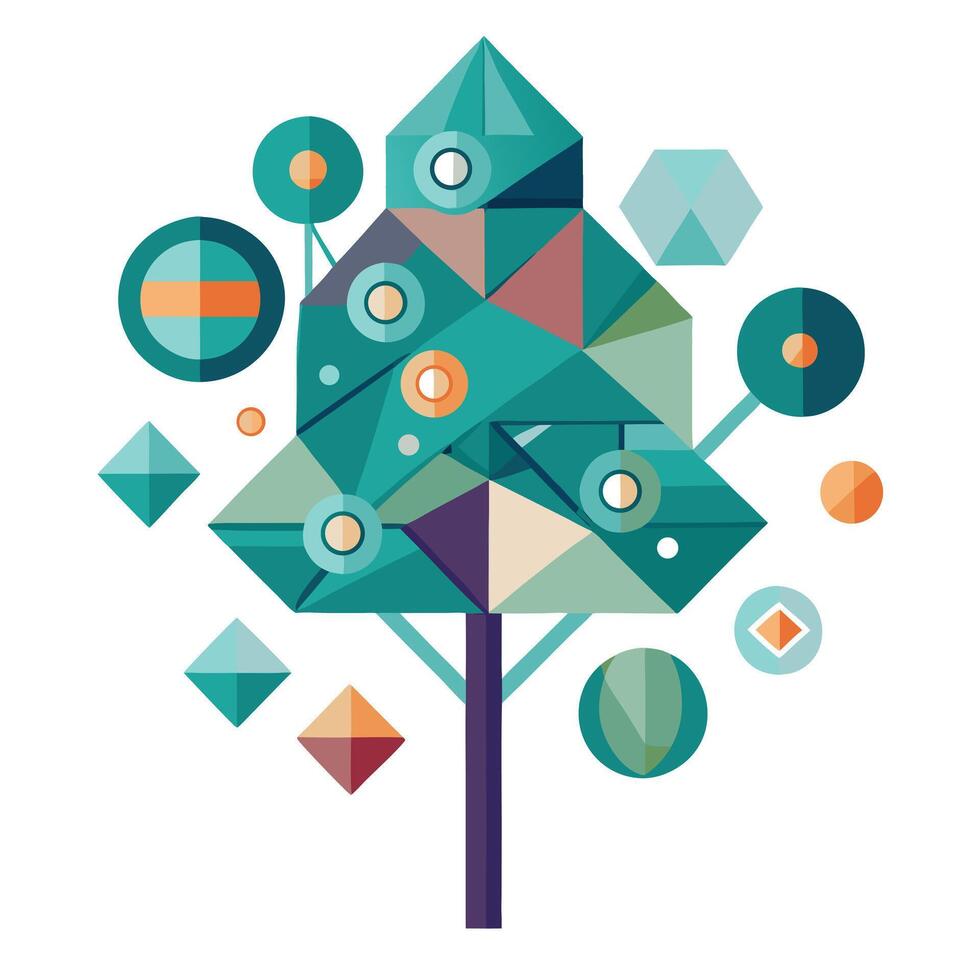Floating Geometric Leaves for Flat Tree Design Style vector