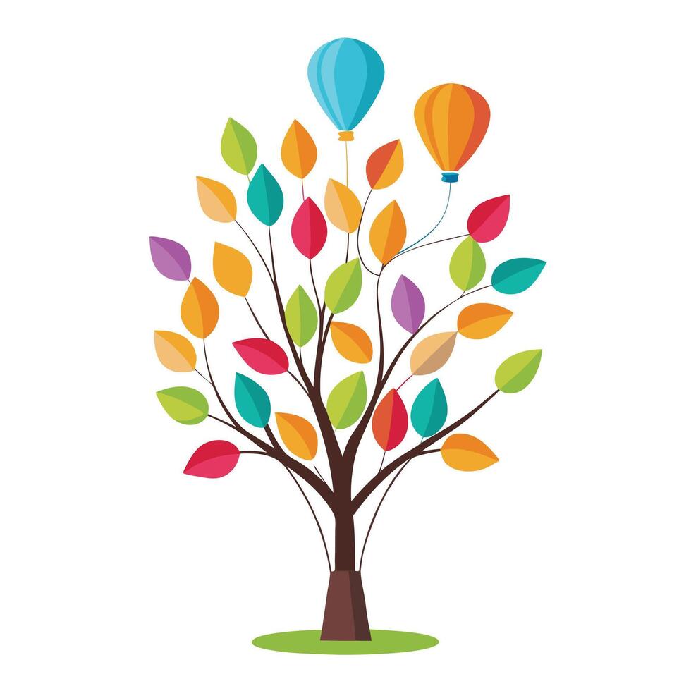 Floating Hot Air Balloon Leaves Create Design for Flat Tree Style vector