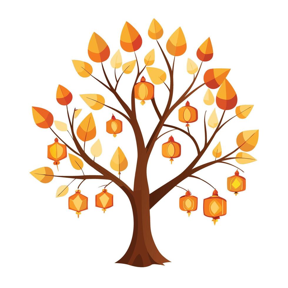 Floating Lantern Leaves Create Design for Flat Tree Style and Isolated on white Background vector
