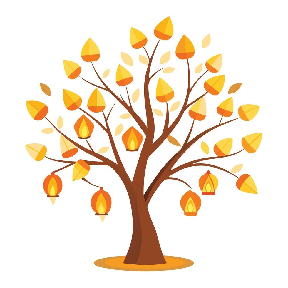 Floating Lantern Leaves Create Design for Flat Tree Style and Isolated by white Background vector
