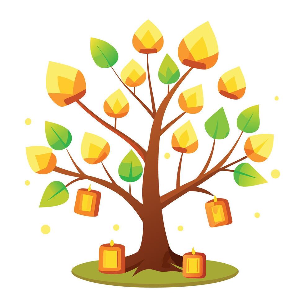 Create Floating Lantern Leaves for Flat Tree Style and isolated background vector