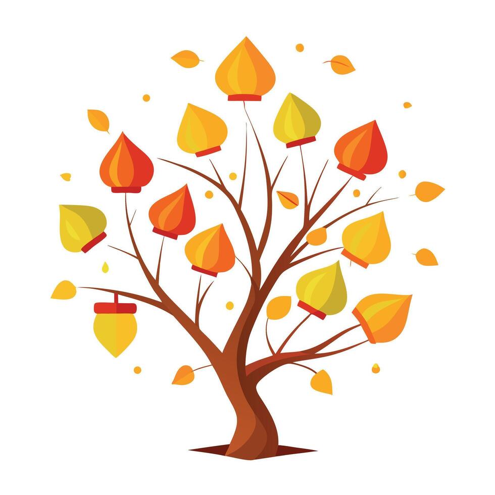 Floating Lantern Leaves Create Design for Flat Tree Style and isolated background vector