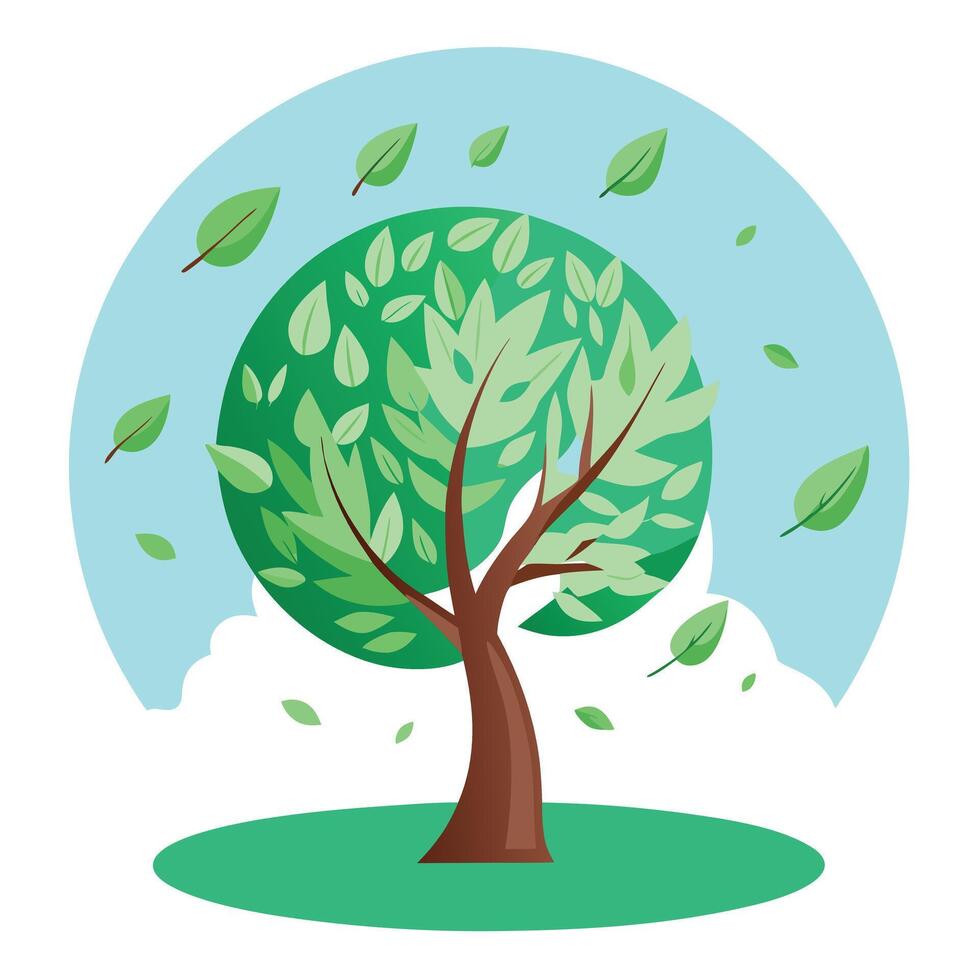 Floating Leaves Around the Trunk for Flat Tree Design vector