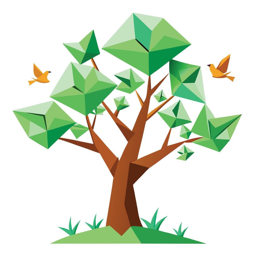 Design Floating Origami Birds as Leaves for Flat Tree Style vector