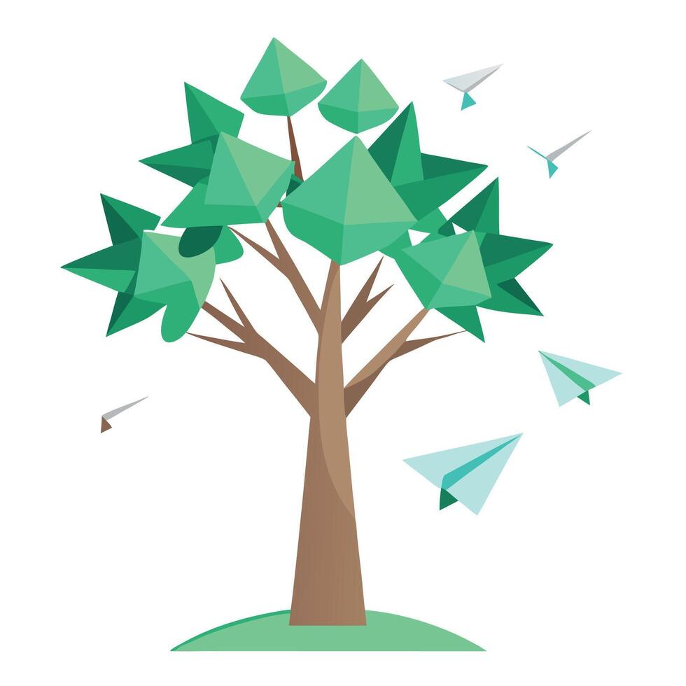 Create Floating Paper Airplane Leaves for Flat Tree Style vector