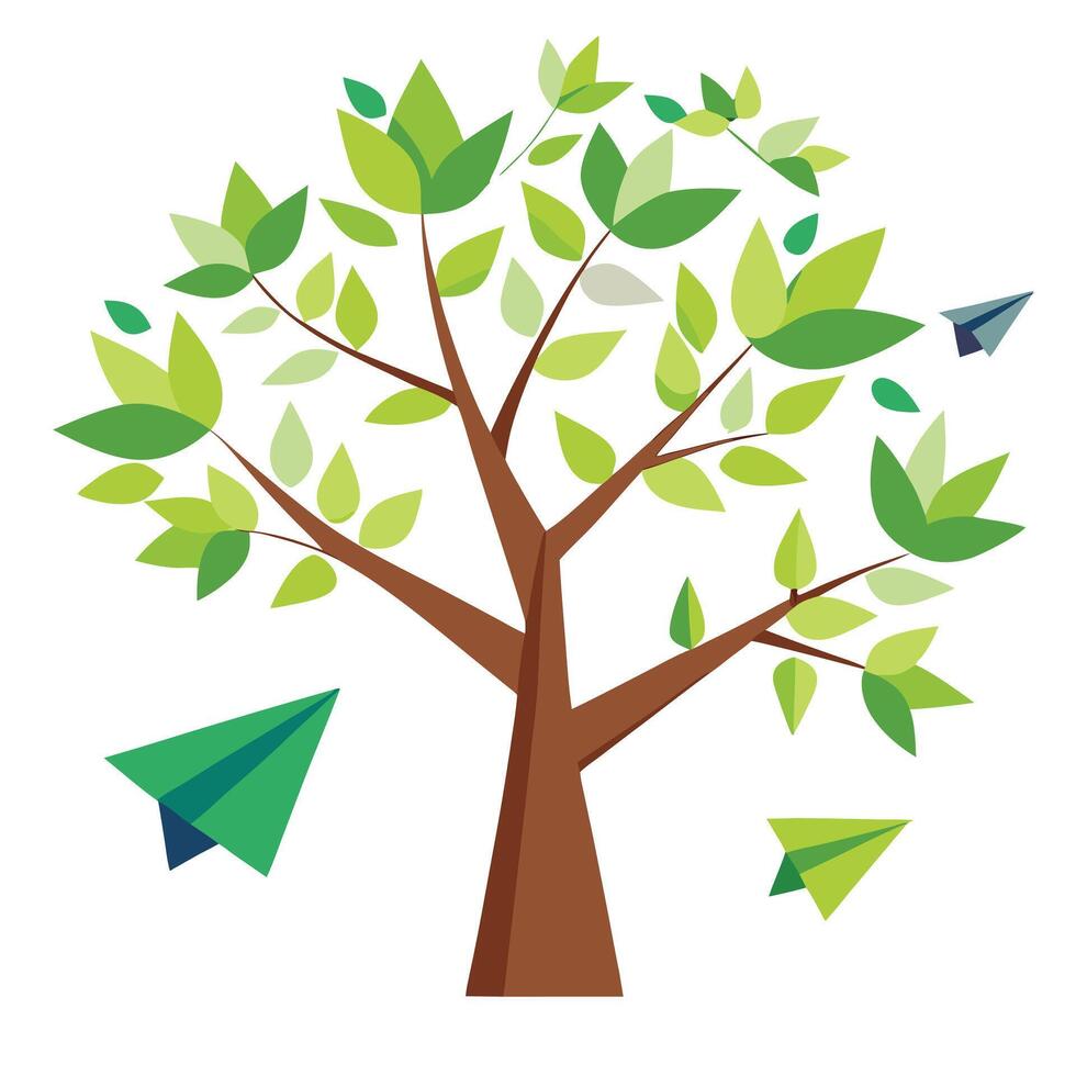 Floating Paper Airplane Leaves Create Design for Flat Tree Style vector