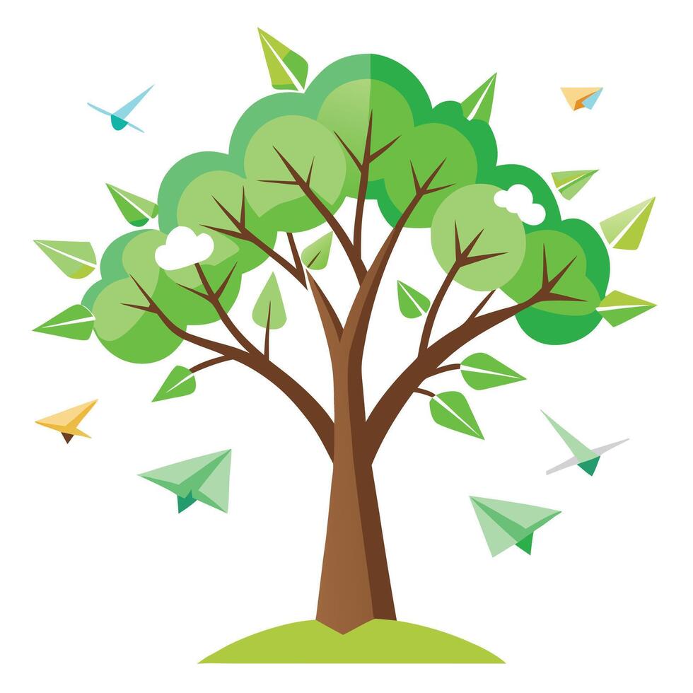 Floating Paper Airplane Leaves Design for Flat Tree Style vector