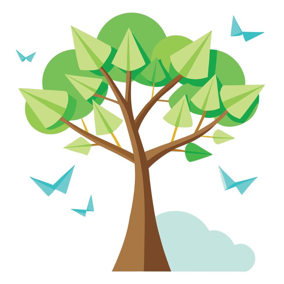 Floating Paper Airplane Leaves for Flat Tree Design Style vector