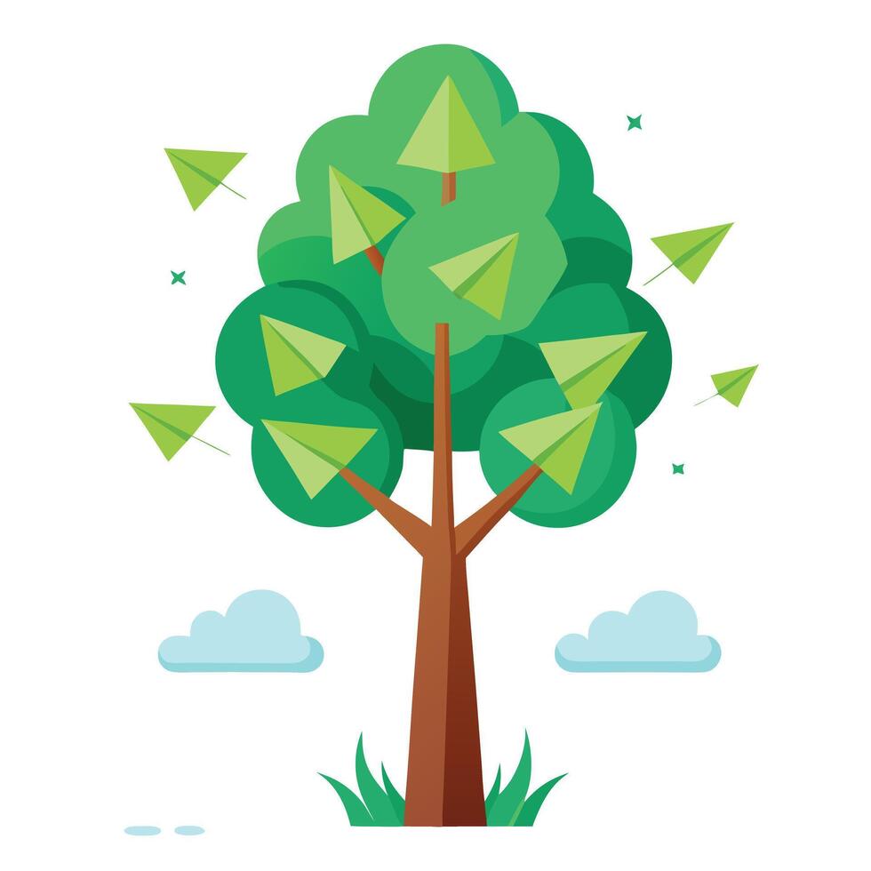 Design Floating Paper Airplane Leaves for Flat Tree Style vector