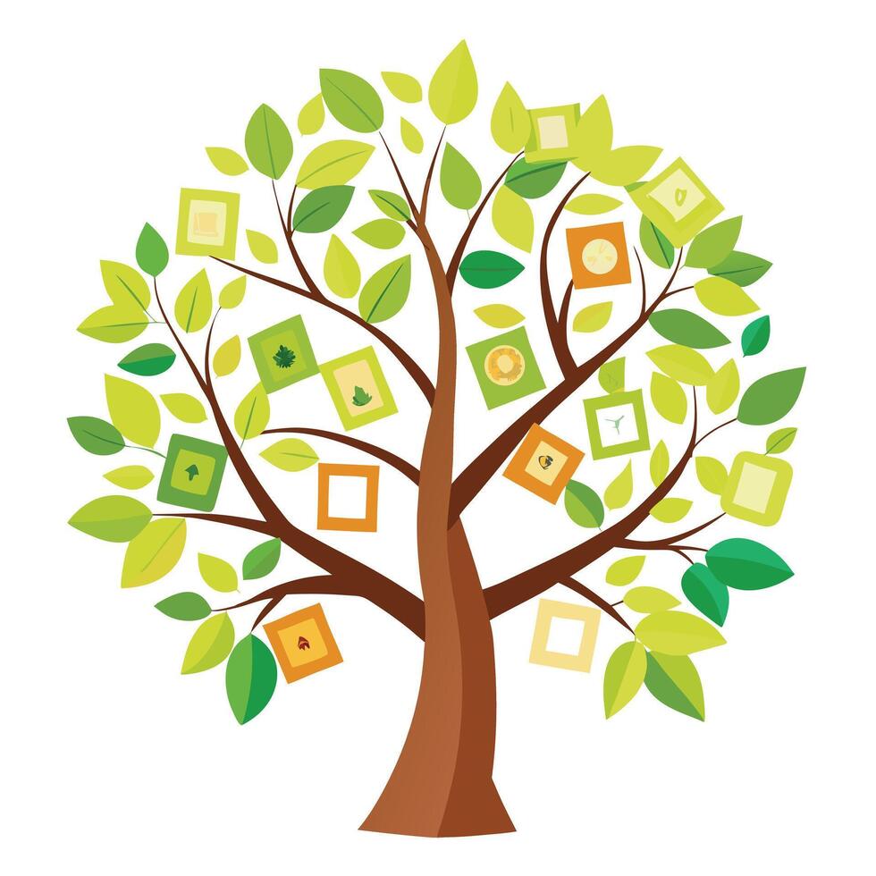 Design Floating Polaroid Picture Leaves for Flat Tree Style vector