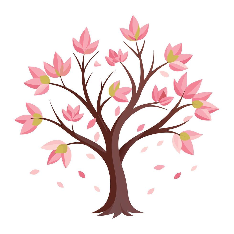 Flat Tree Design with Flower Petals as Leaves Style vector