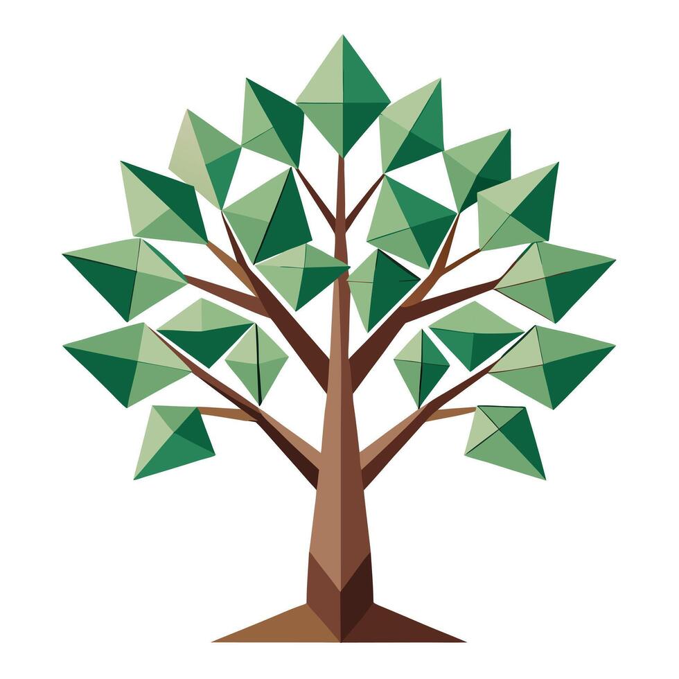 Flat Tree Design with Folded Origami Leaves Style vector