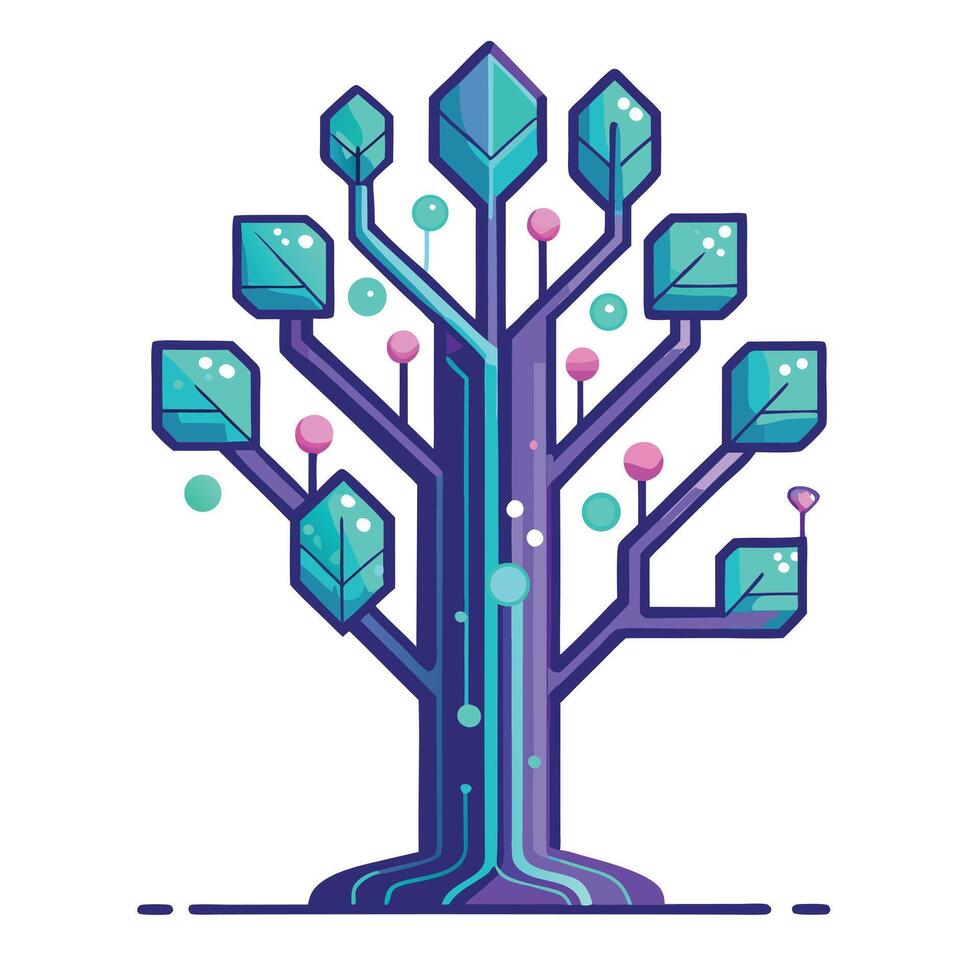 Innovative tree artwork with vibrant neon circuits as its futuristic leaf design vector