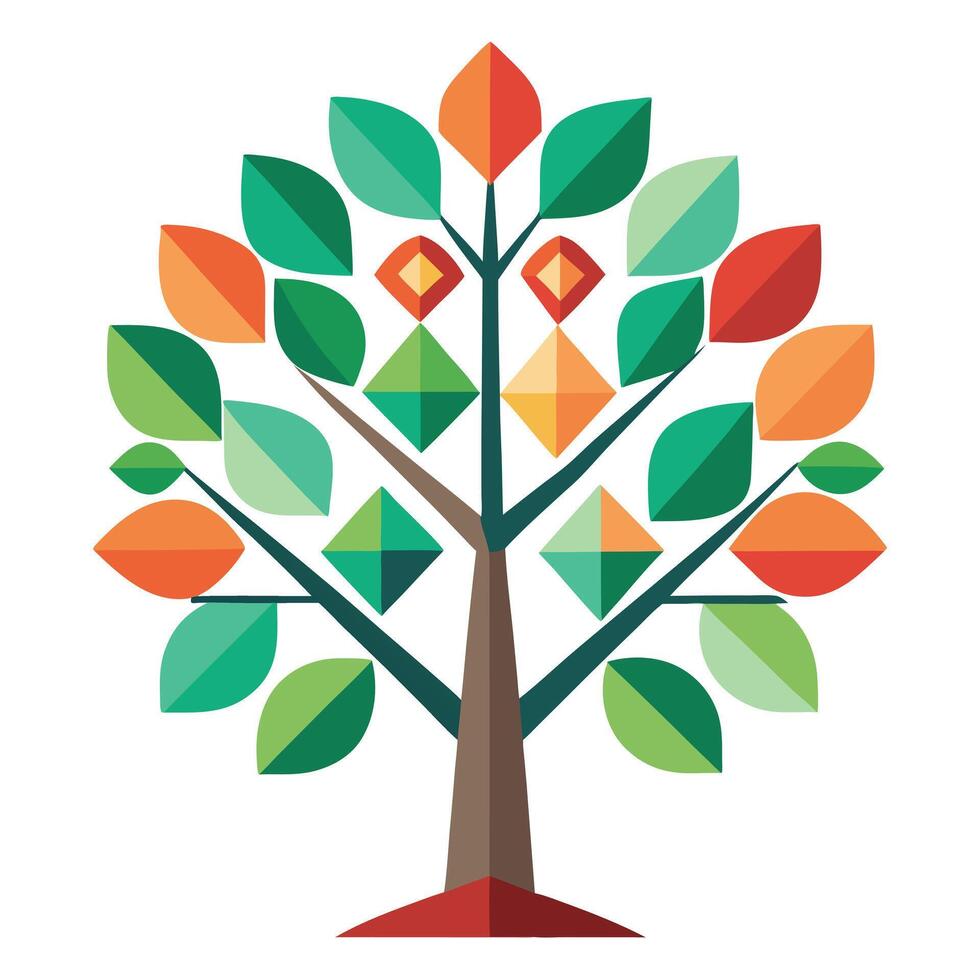 Abstract tree design with geometric leaves shaped like various delicious fruits vector