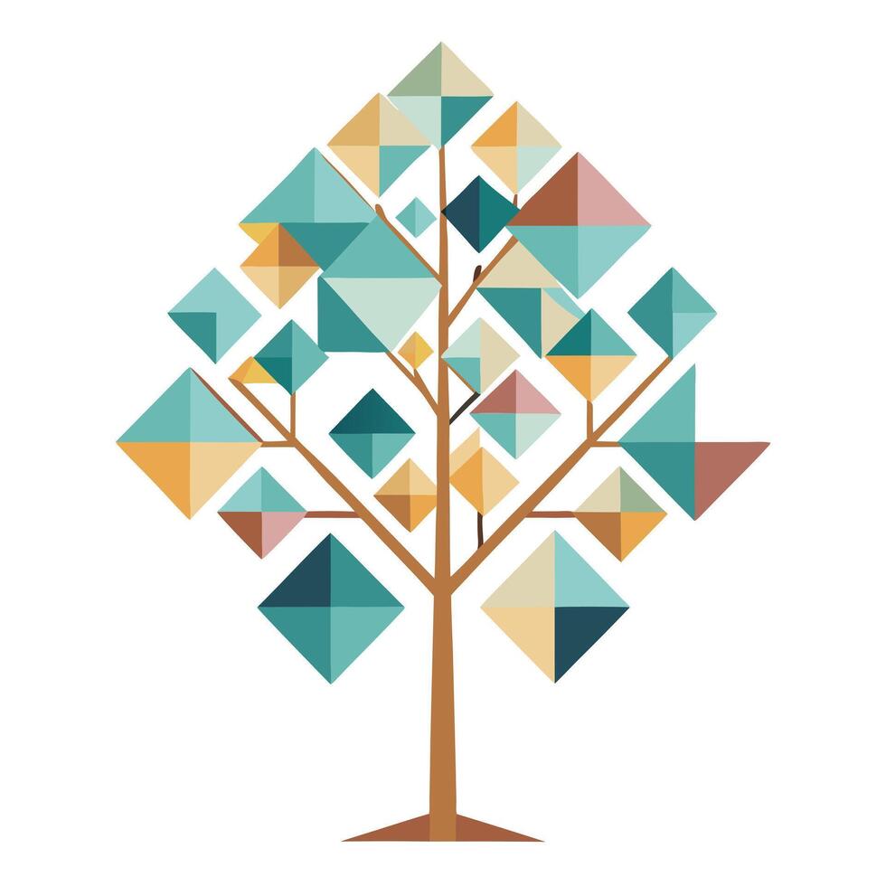 Stylized tree artwork with different geometric forms creating its unique foliage vector
