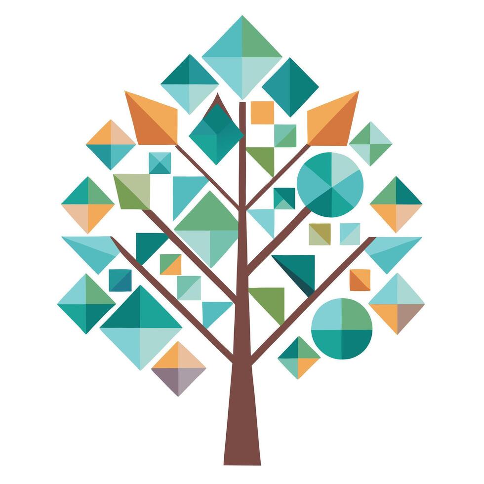 Modern tree design featuring various geometric shapes as its abstract leaves vector