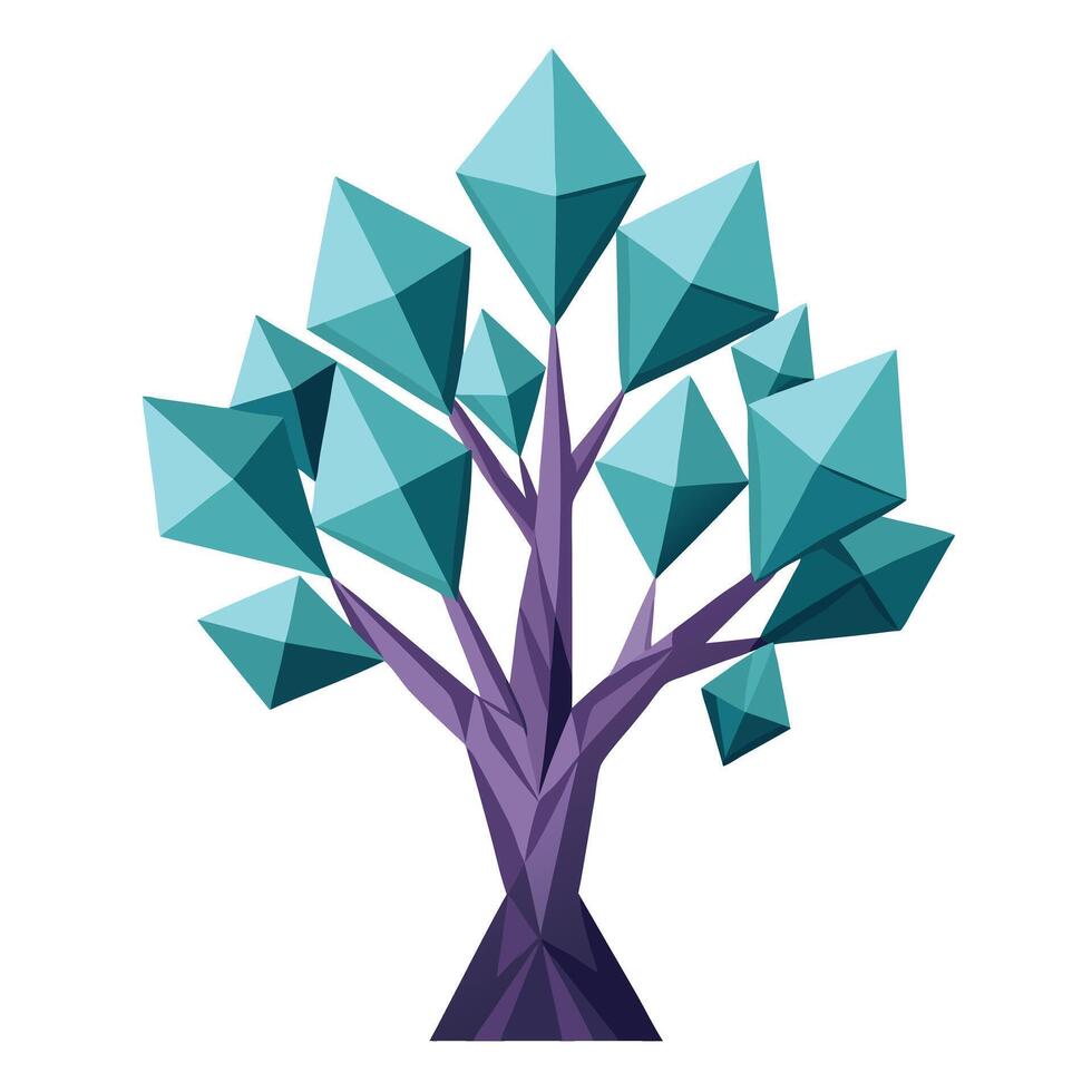 Unique tree graphic featuring geometric low poly crystal designs for its leaves vector