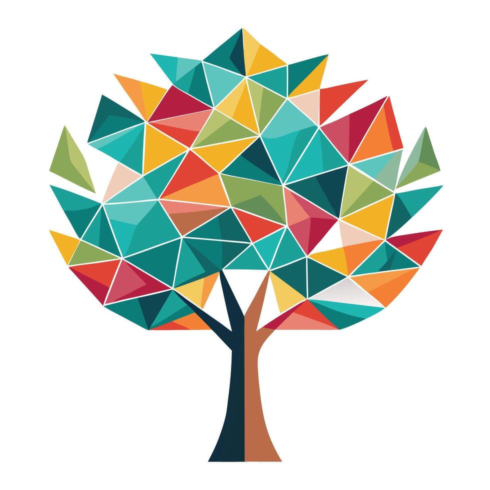 Stylized tree illustration with geometric polygon designs acting as its leaves vector