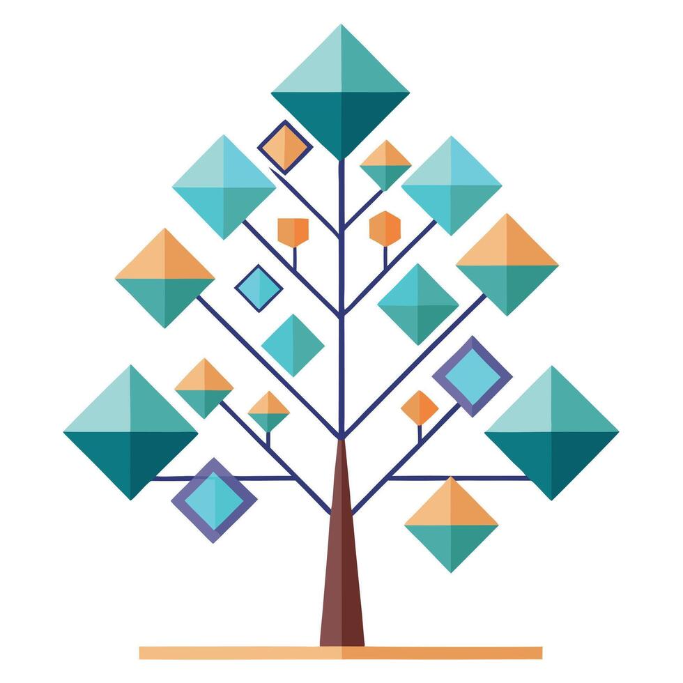Modern tree artwork utilizing various geometric forms to construct its branches vector