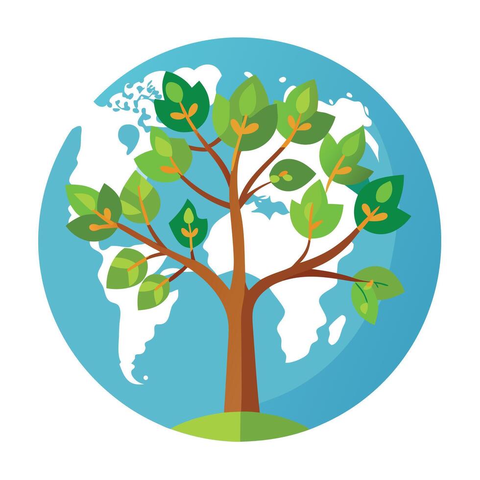 Conceptual tree artwork with globe and world map segments as its leaves vector