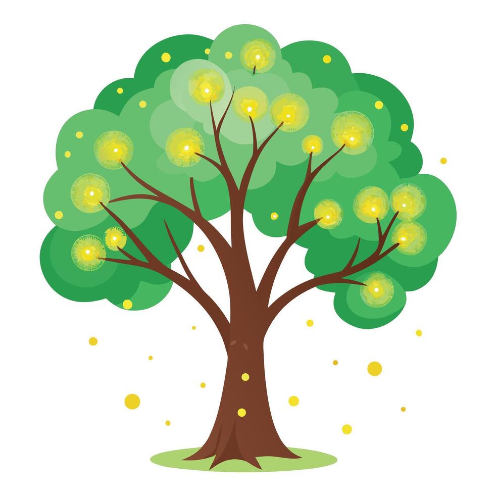 Enchanted tree artwork with glowing fireflies forming its bioluminescent leaves vector