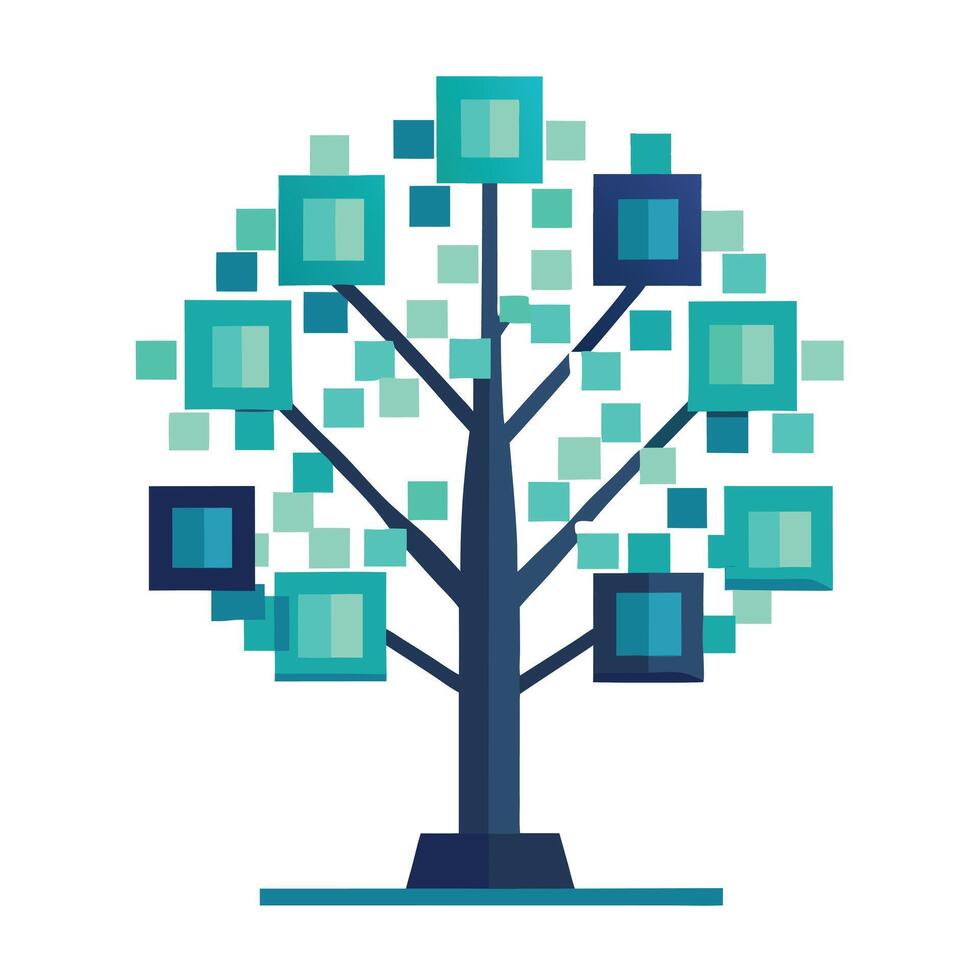 Modern tree artwork with bright digital pixels as its glowing abstract foliage vector