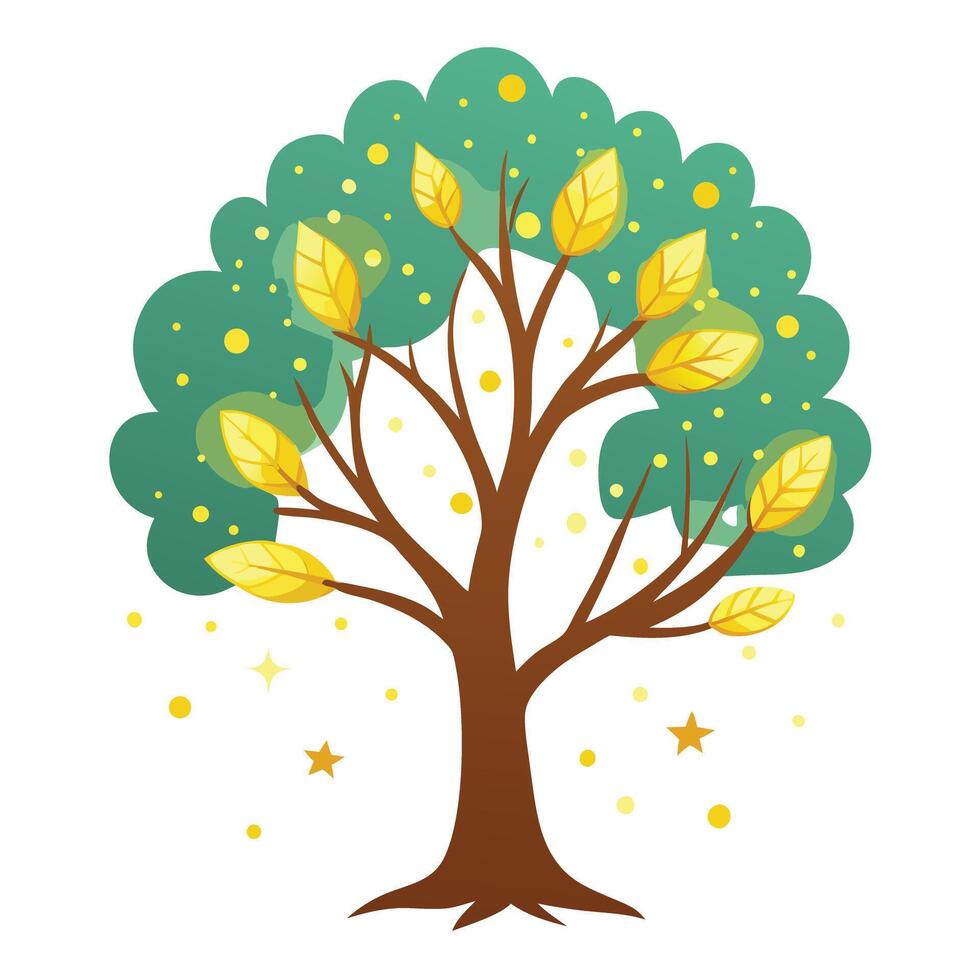 Dreamy tree illustration with fireflies emitting light as its glowing leaf canopy vector