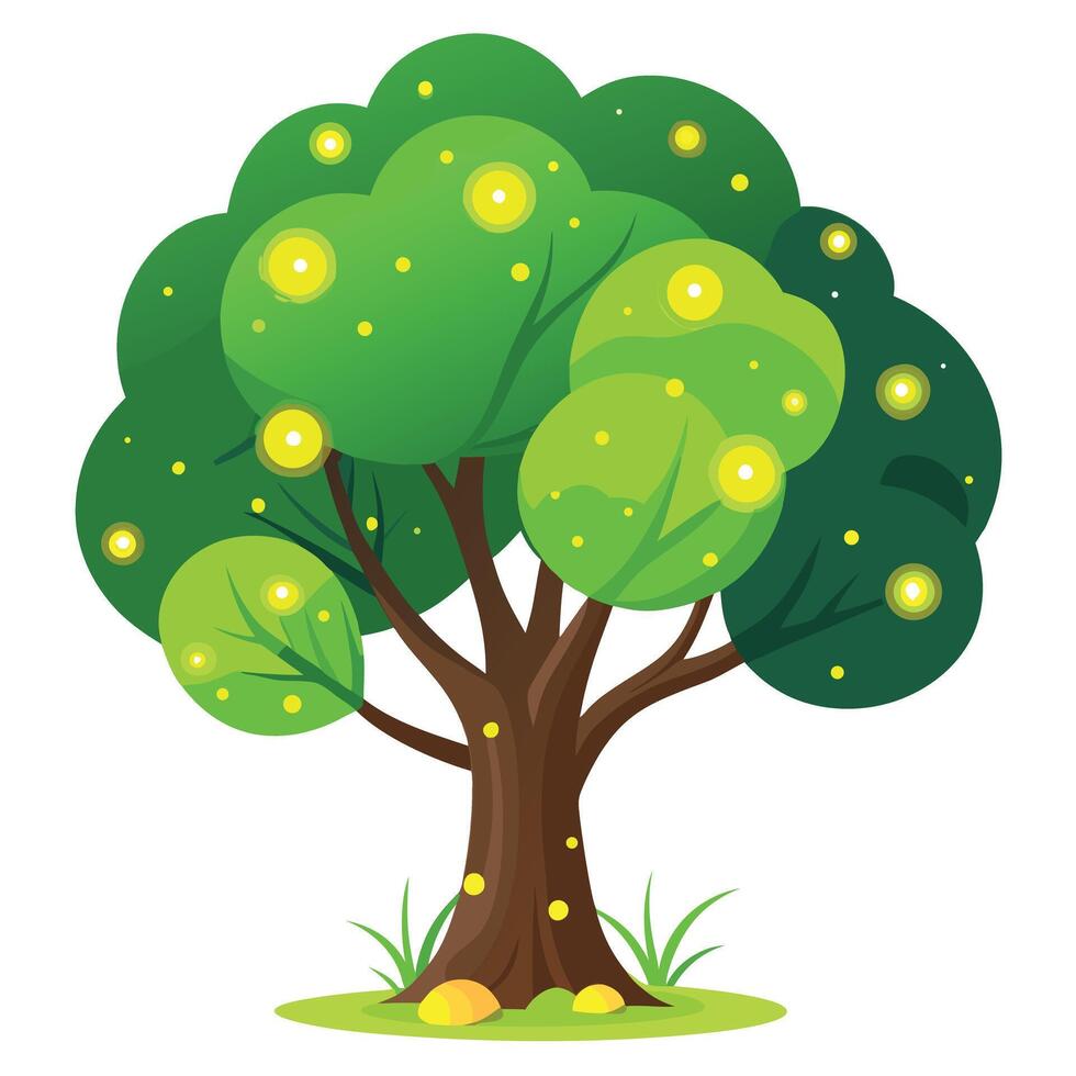 Enchanted tree artwork with bright fireflies forming its luminous foliage vector