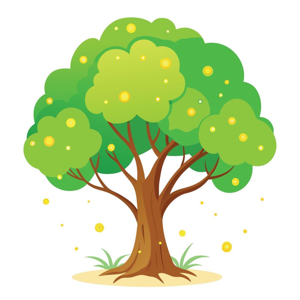 Enchanted tree with numerous glowing fireflies illuminating its vibrant canopy vector